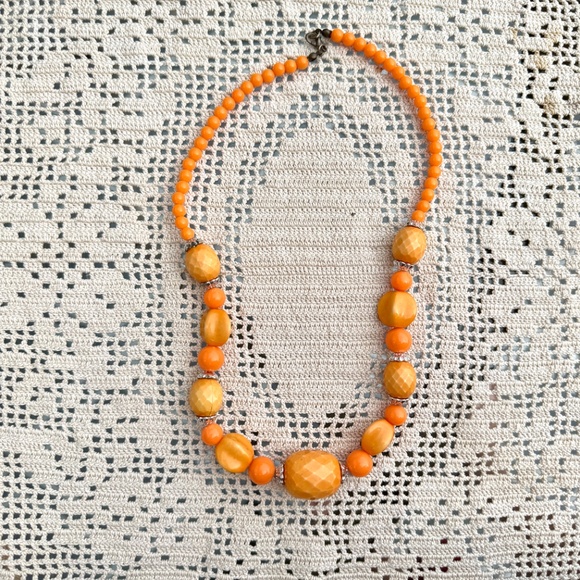 Vintage Chunky Orange & Yellow Beaded Necklace - Picture 2 of 2
